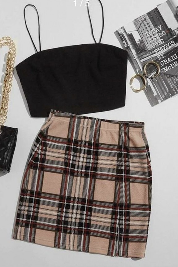 Set of two - Black crop top and mini skirt