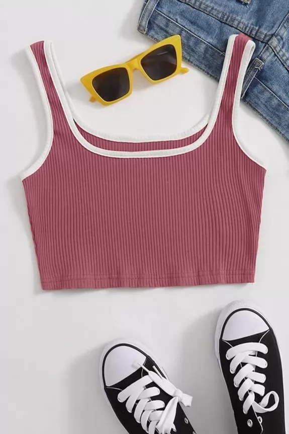 Sleeveless rib crop top - Mauvewood