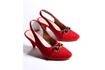 Stunning red chain detail sling back heel