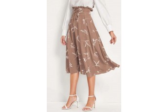 Brown Drawstring Flared Skirt