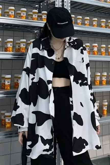Black print oversize shirt
