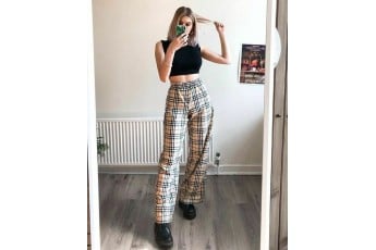 Set of two - Black rib top with plaid trouser