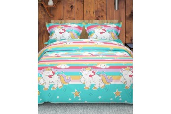 Unicorn Print Poly Cotton Bed Sheet with Pillow Case