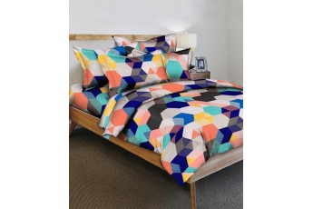 Modern Rhombus Multi-Color Poly Cotton Bed Sheet with Pillow Case