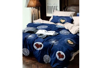 Navy Blue Brick Print Poly Cotton Bed Sheet with Pillow Case