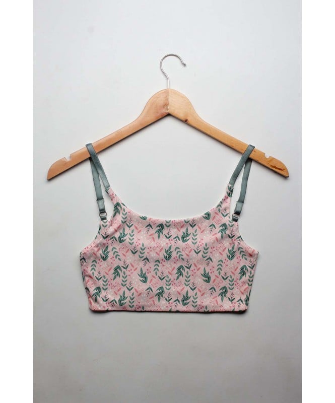 Pink floral slip on bra with glitter bands