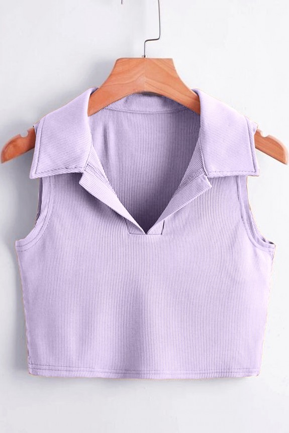 Lavender sleeveless collar crop top