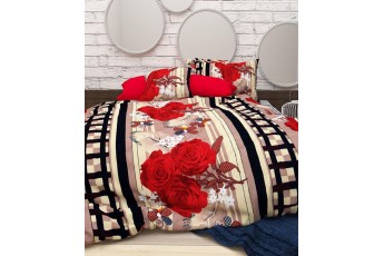 Red Floral 300 TC Polycotton 1 Double Bedsheet with 2 Pillow Covers