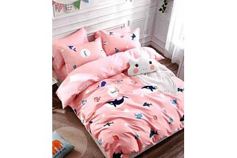 Pink Dolphins 300 TC Polycotton 1 Double Bedsheet with 2 Pillow Covers