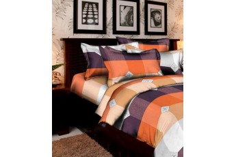 Orange Check 300 TC Polycotton 1 Double Bedsheet with 2 Pillow Covers