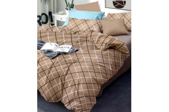 Brown Checks 300 TC Polycotton 1 Double Bedsheet with 2 Pillow Covers