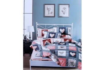 Hearts in Check 300 TC Polycotton 1 Double Bedsheet with 2 Pillow Covers
