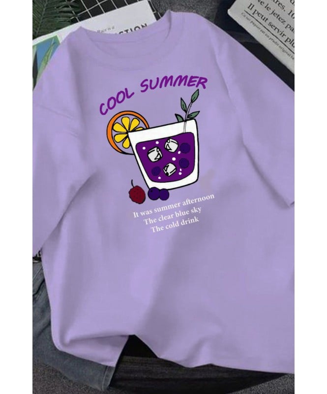 Lavender over size print t shirt