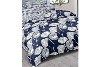 Blue & Grey Flower 300 TC Polycotton 1 Double Bedsheet with 2 Pillow Covers