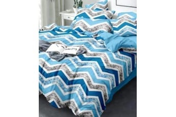 Blue Geometric Waves 300 TC Polycotton 1 Double Bedsheet with 2 Pillow Covers
