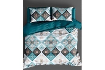 Turquoise Blue Ethnic Print Double Bedsheet with 2 Pillow Covers