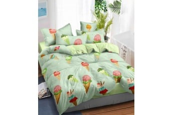 Kids Green Icecream 300 TC Polycotton 1 Double Bedsheet with 2 Pillow Covers
