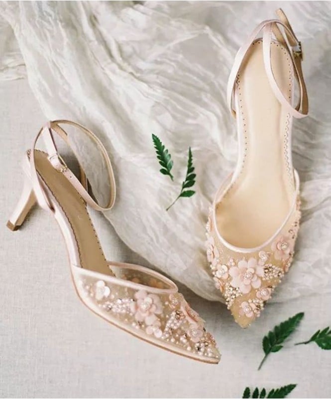 Floral pearl beaded heels
