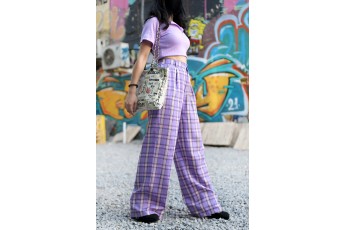 Set of 2 - Rib crop top and lavender plaid trouser