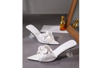 White bow pointed toe heel