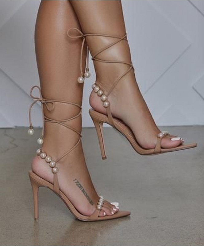 Minimal Pearl tie up heels