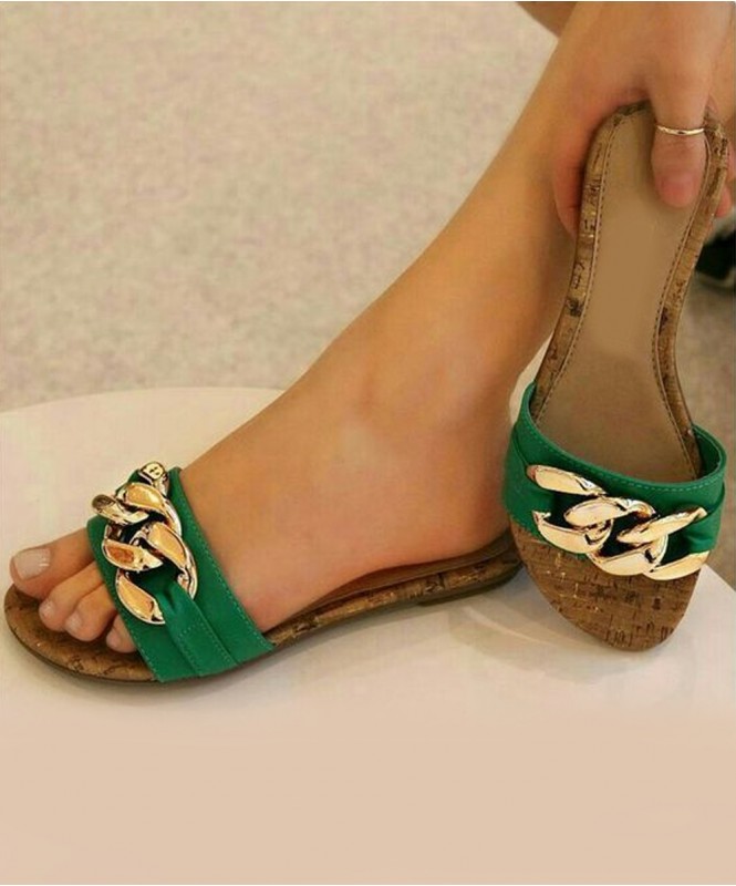 Green strap chain detailed flats