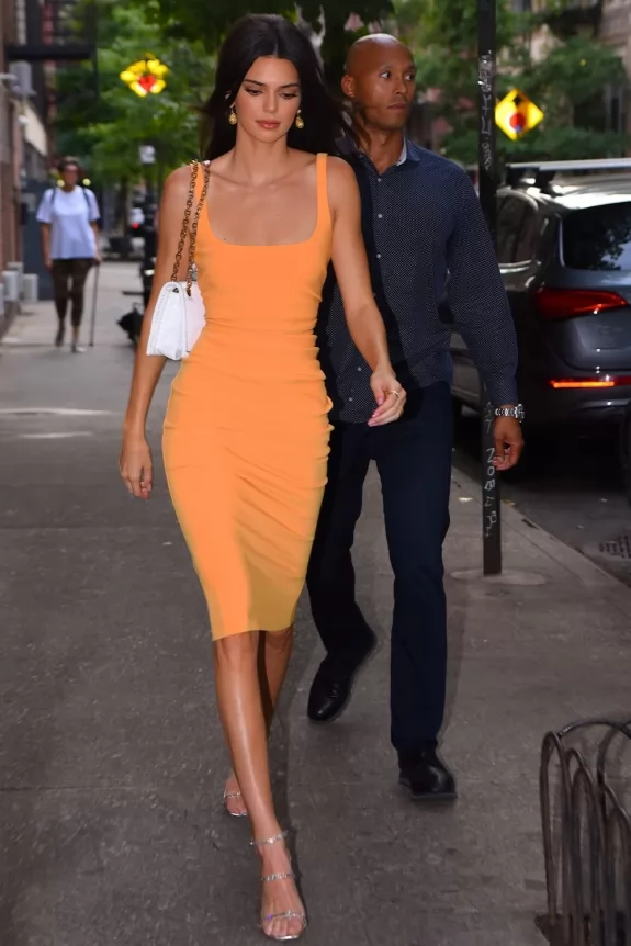 Kendall Jenner inspired Orange Rib Dress