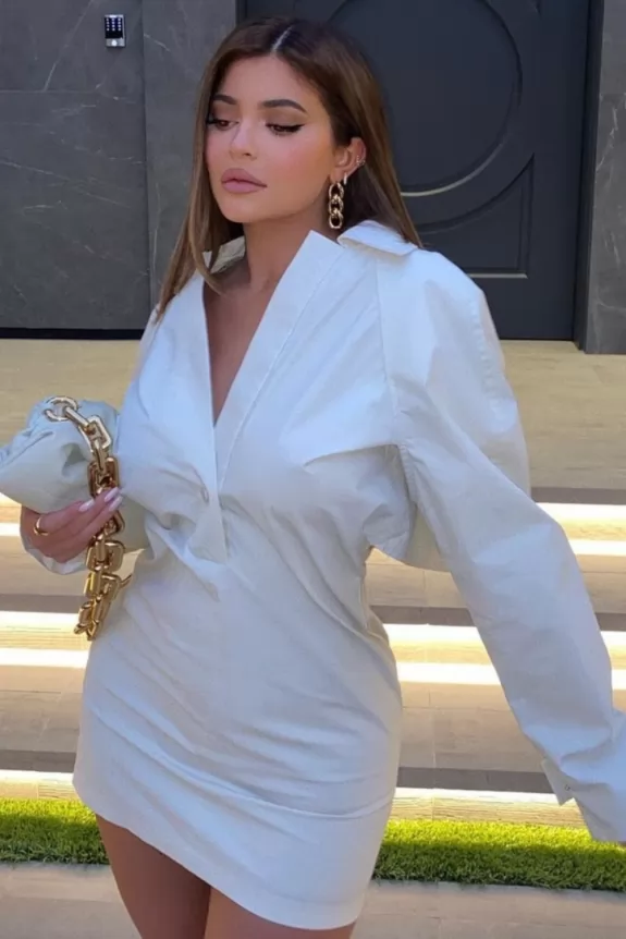 Kylie Jenner Inspired Oversized White Mini Shirt Dress