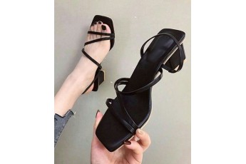 Strappy black block heels