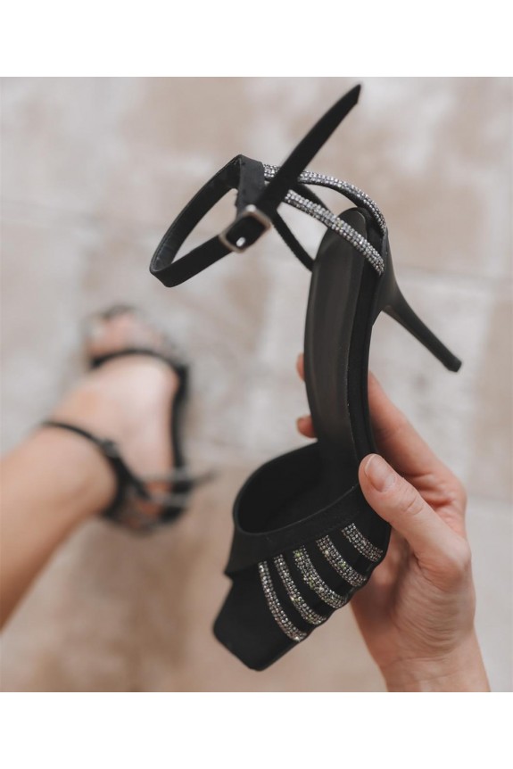 Love in black shimmer strap heels