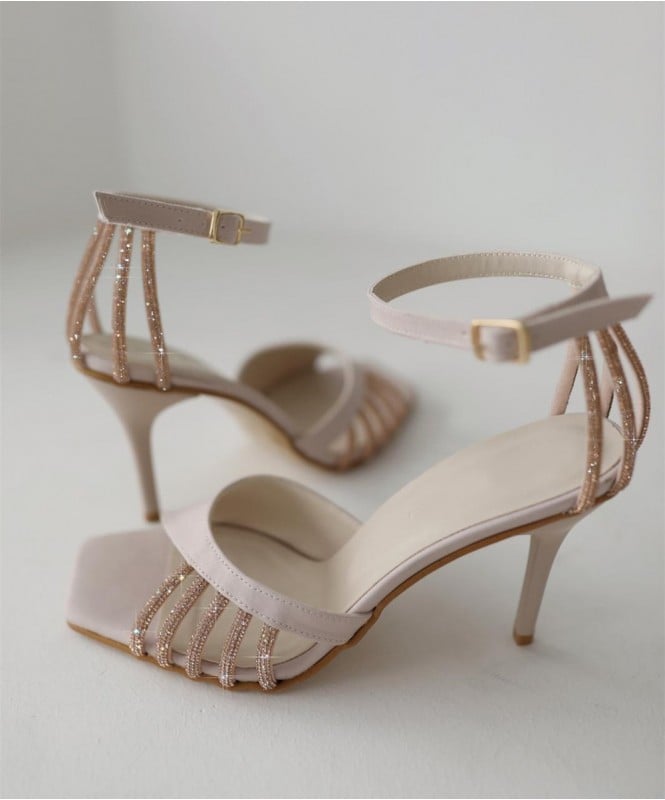 Love in shimmer beige strap heels