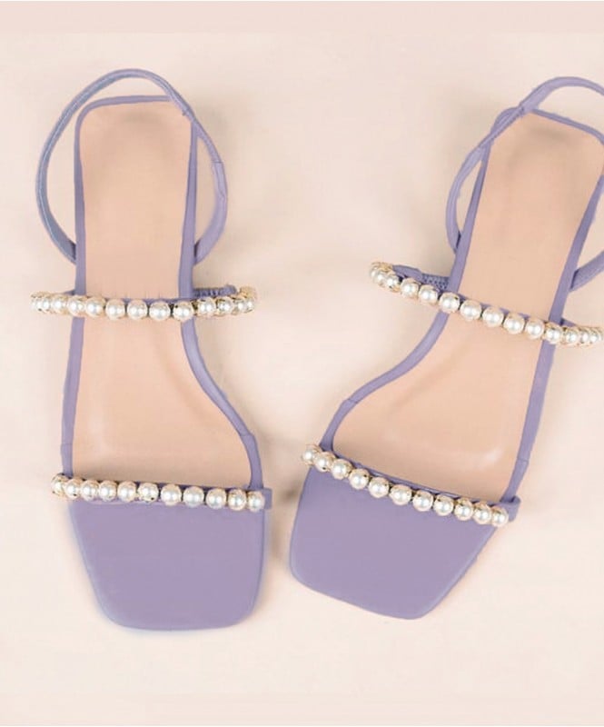 Pretty lavender pearl strap flats