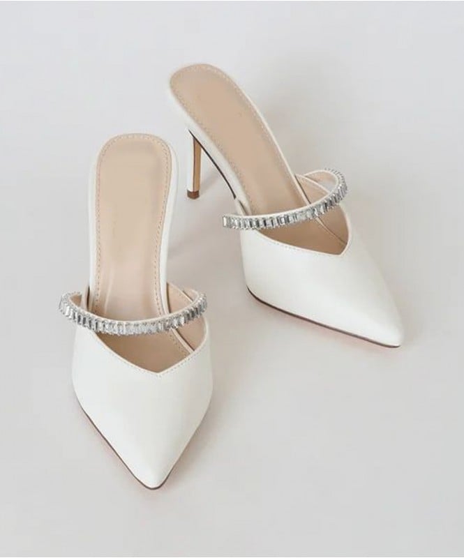 White pointed heeled mule