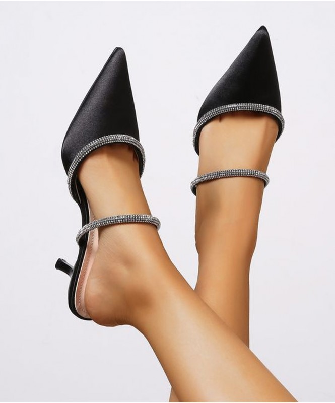 Shimmering black satin heel
