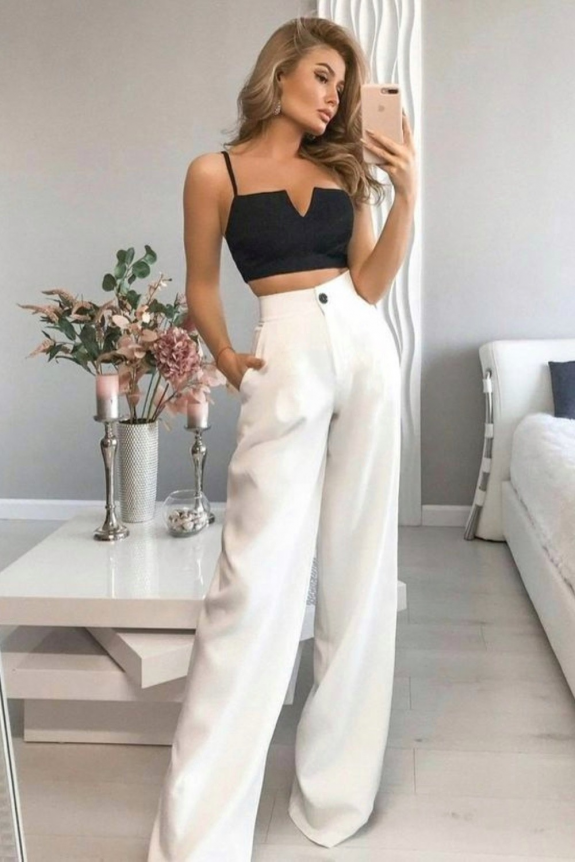 Set of Two: Strappy Black Top with White Pants