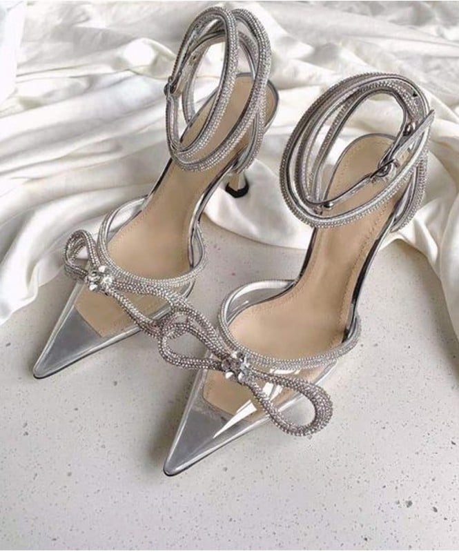leelly Black Heels Ladies Crystal Bow High Heels Silver Stiletto Shoes  Ladies Wedding Shoes Bridal Party Elegant Pointed Toe High Heels (Color :  Silver, Shoe Size : 36) : Buy Online at