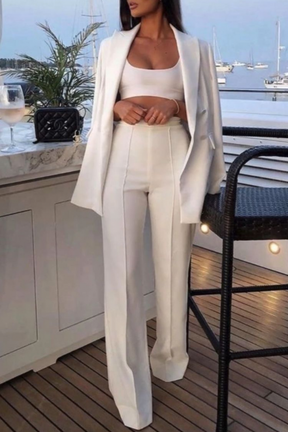 Set of three: white crop top and pants with coat