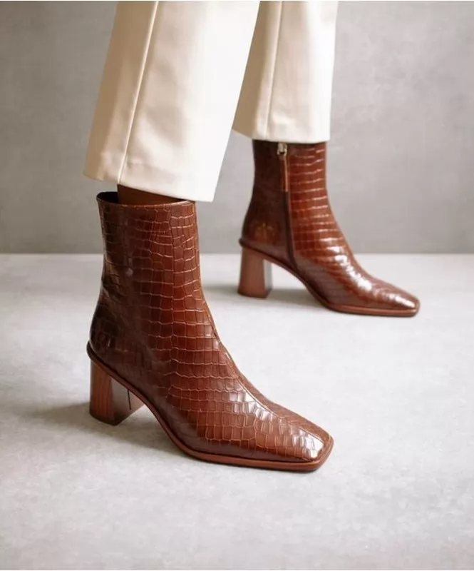 Bown croc print heel boot