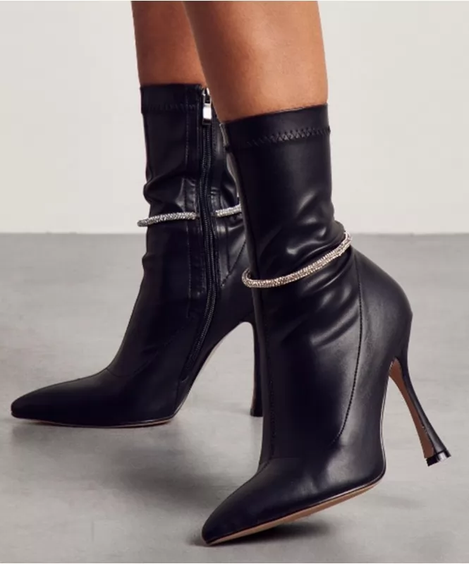 Jewelled black heel boot