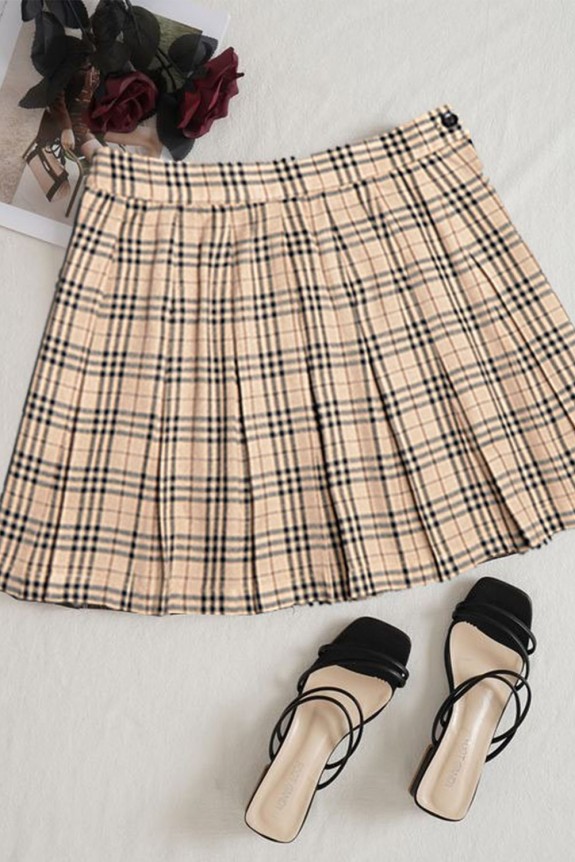 Checkered Pleated Skirt