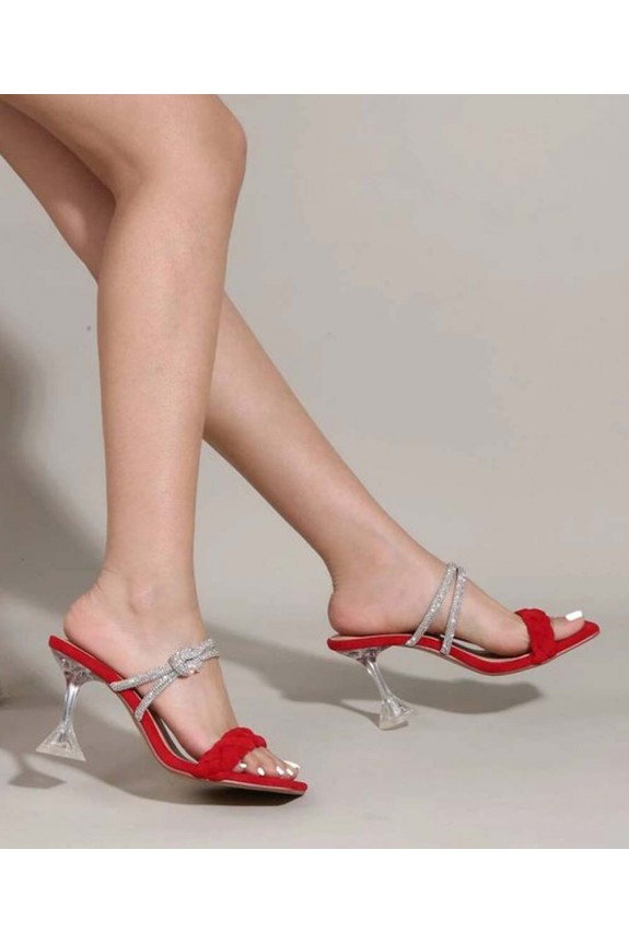 Red braided shimmer heel