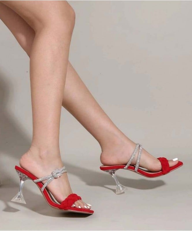 Red braided shimmer heel