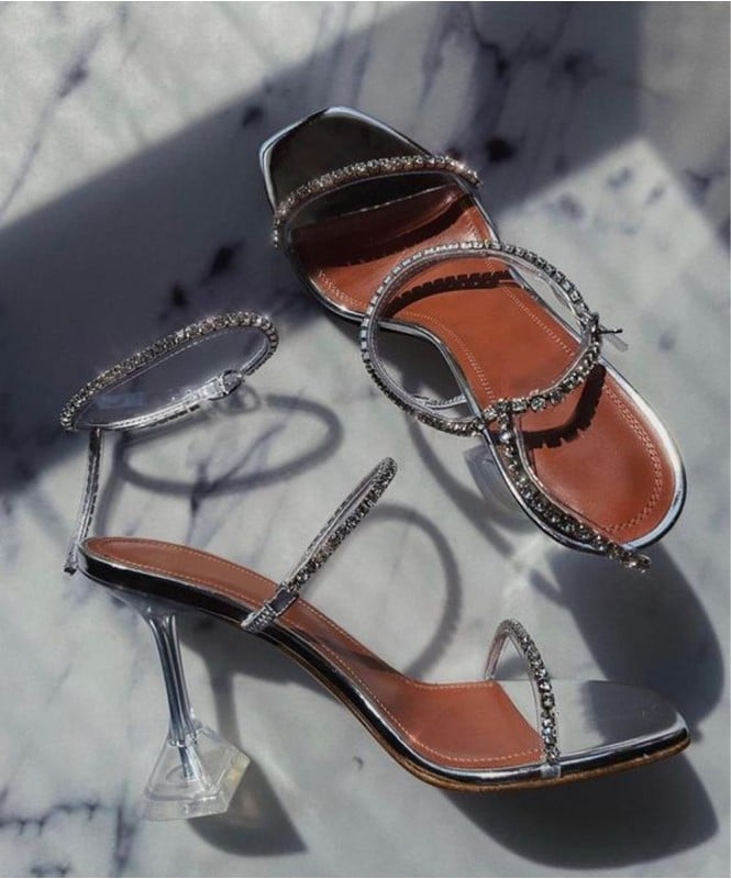 Silver crystal on minimal strap heels