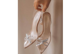 Transparent jewel bow heel