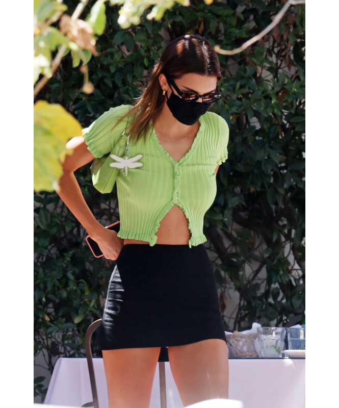 Kendall Jenner inspired Set of Two: cute green crop top with black short skirt