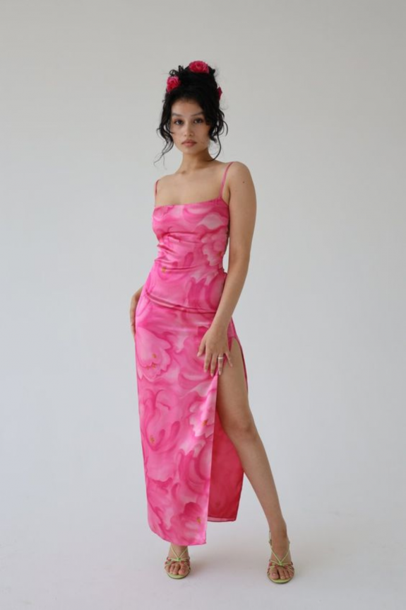Emily Ratajkowski Pink elegant Satin Dress