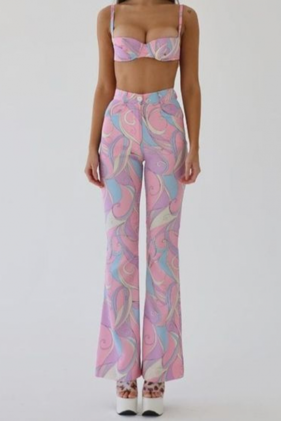Beautiful Abstract Printed Set of two: Bralette with flared Pants