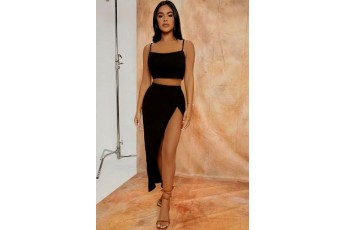Set Of Two : Thigh High Slit black Co-ord