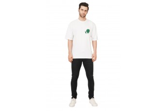 White Premium cotton Oversize Alien Graphic T-shirt