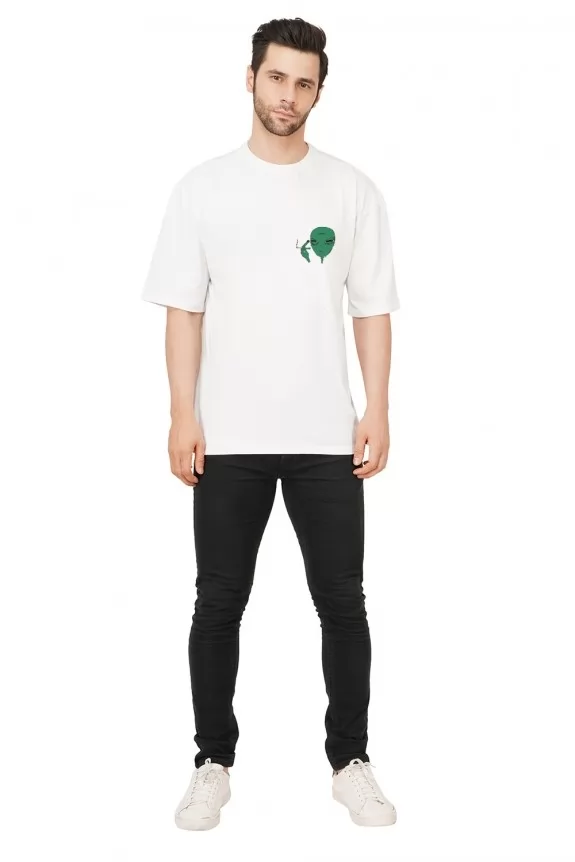 White Premium cotton Oversize Alien Graphic T-shirt